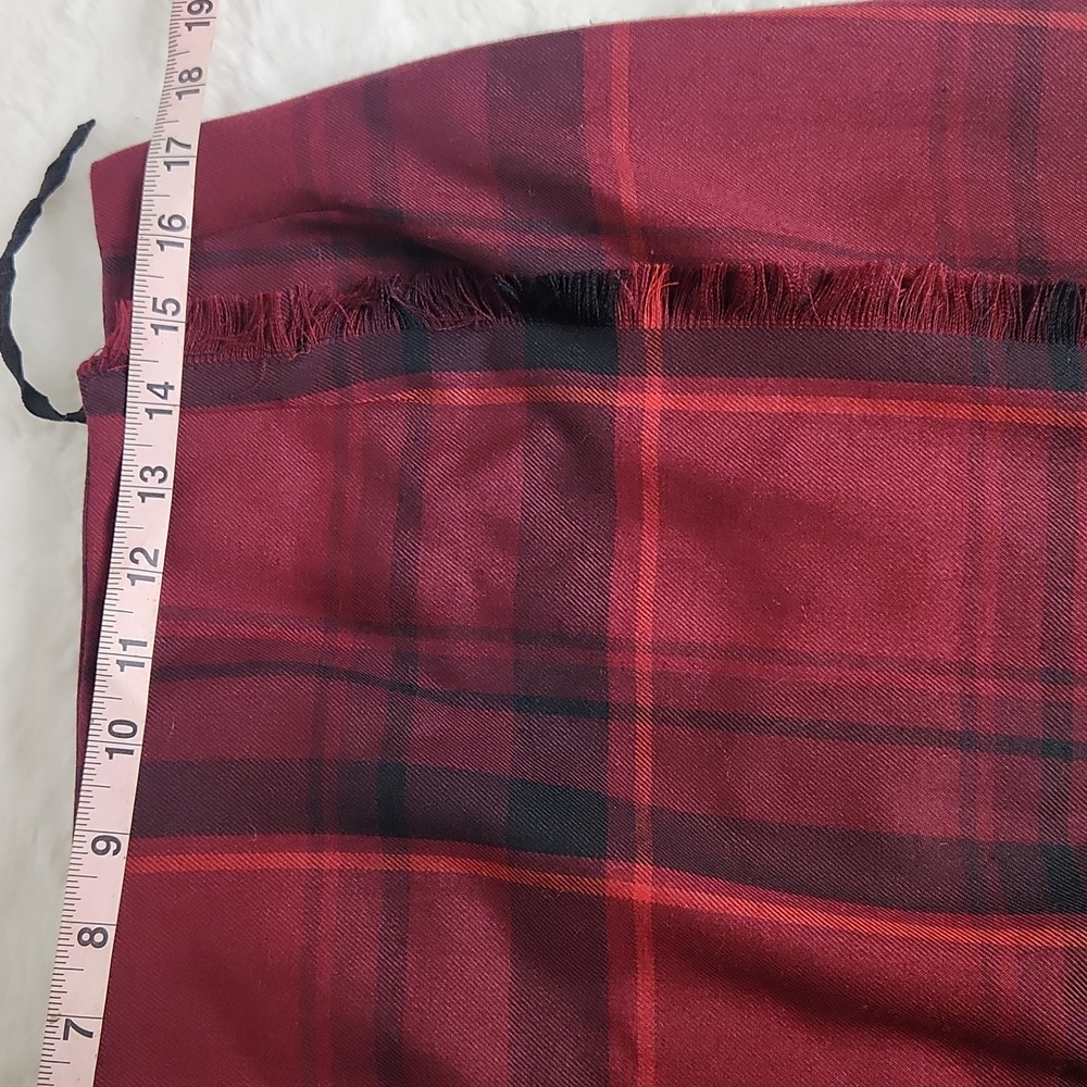 Y2K Red Plaid Side Fringe Classic Office Holiday Wrap Maxi Skirt - Picture 7 of 9